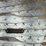 Nine West White Woven bucketHat With Openwork Design & Inner Ribbon Band