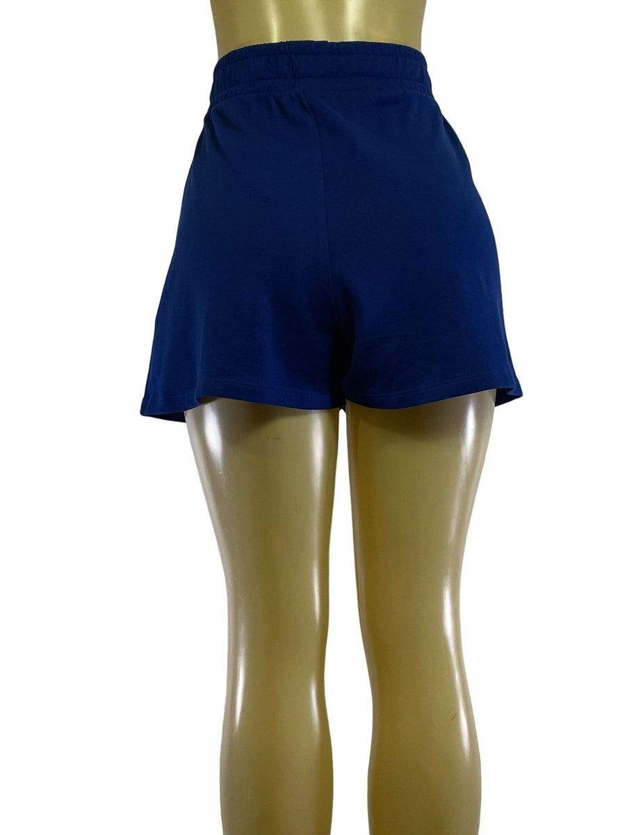 Zara Blue Elastic Waist Cotton Shorts Womens Size L New