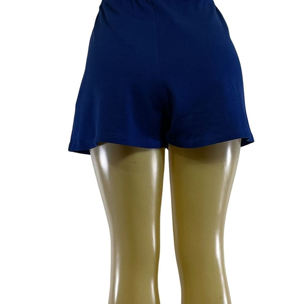 Zara Blue Elastic Waist Cotton Shorts Womens Size L New