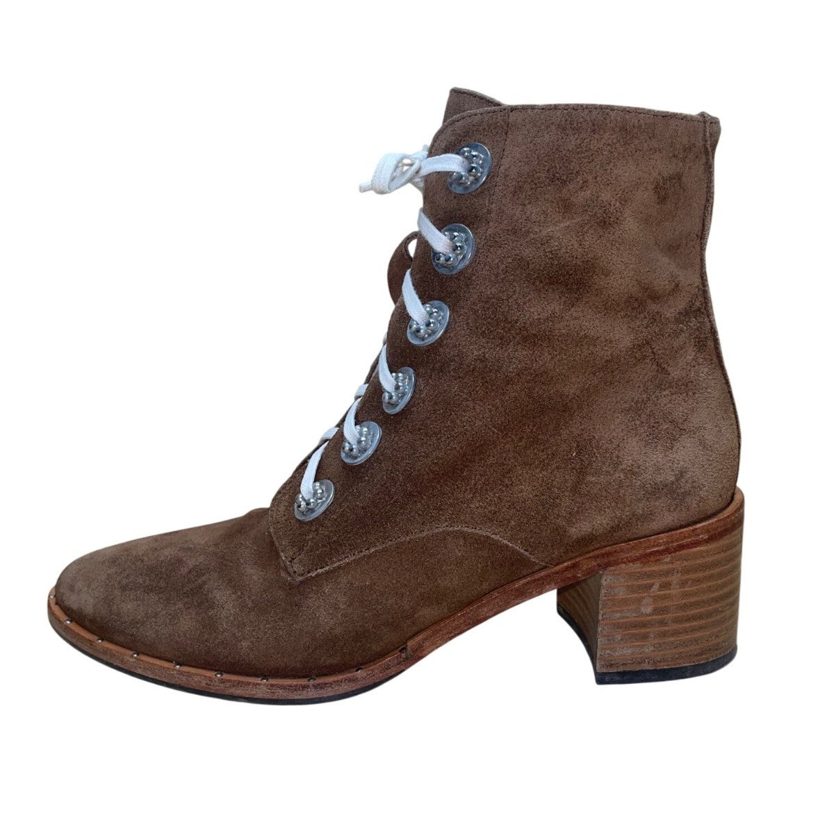 Freda Salvador Women’s Brown Suede Lace-Up Stacked Heel Ankle Boots Size 5