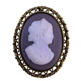 Vintage Edgar Berebi Womens Gold Tone Metal Cameo Brooch White Profile