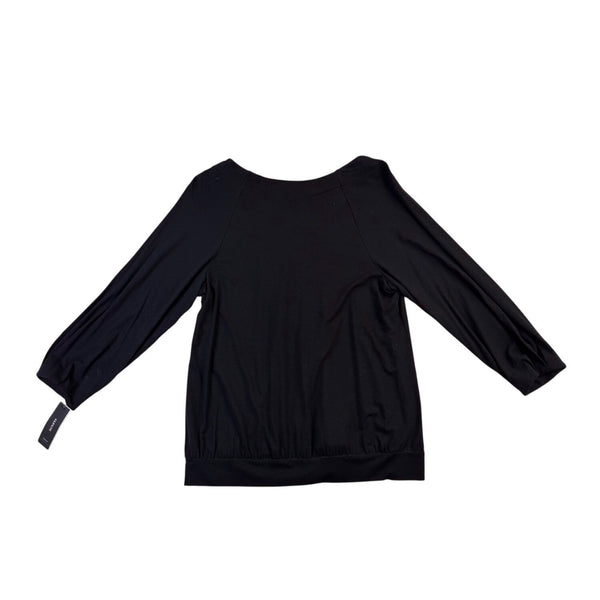Alfani Women’s Black Pleated Scoop Neck Top Wit 3/4 Sleeves Size L