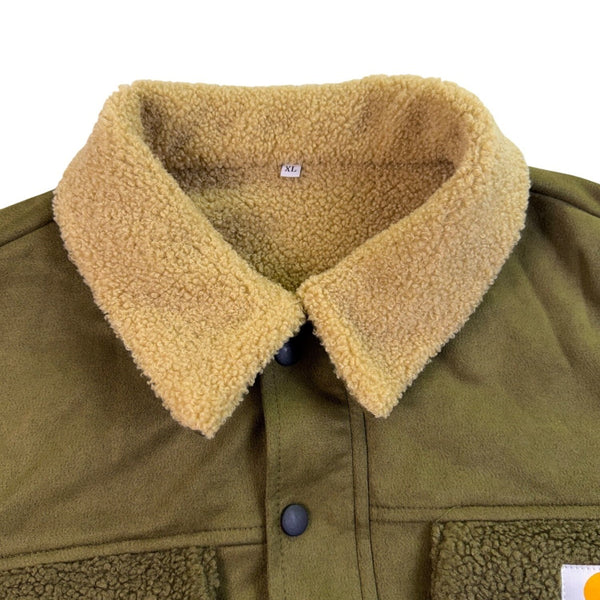 Carhartt Women’s Olive Green Sherpa-Lined Jacket Button Front Dual Pockets Sz XL