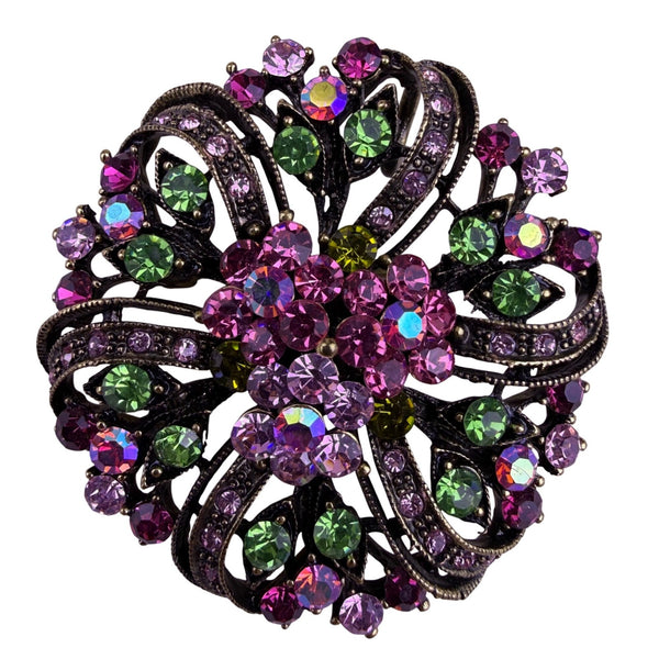 Rhinestone Multicolor Floral Vintage Brooch Womens Metal Pin Pendant 