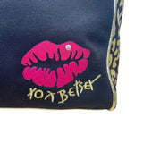 Betseyville Women’s Black Canvas & Gold-Toned Blingin Lips Rhinestone Tote Bag