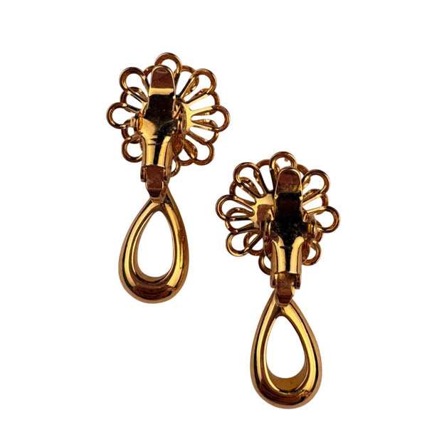 Gold Tone Womens Clip-On Earrings W/ Teardrop Floral Design Pagina Jewelry