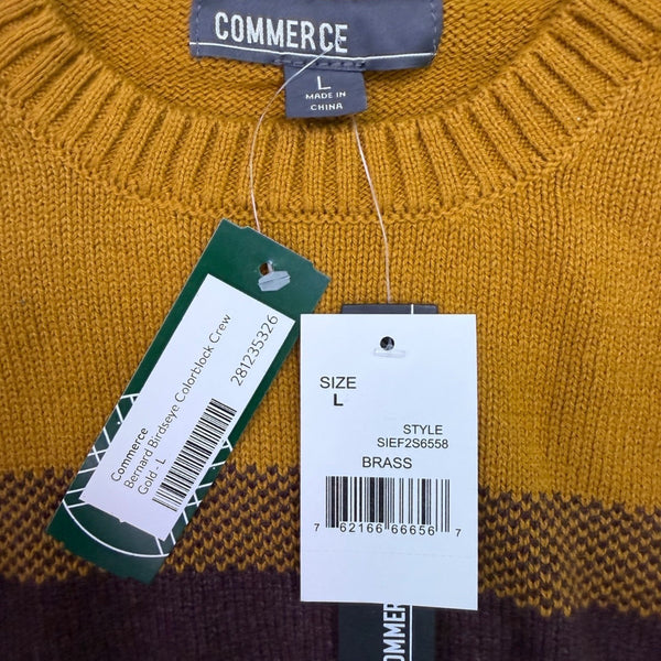 Commerce Mens Yellow Burgundy Blue Cotton Blend Crewneck Colorblock Sweater Sz L