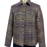 Vintage Draper’s & Damons Women’s Gold and Purple Tweed Blazer Coat Sz M