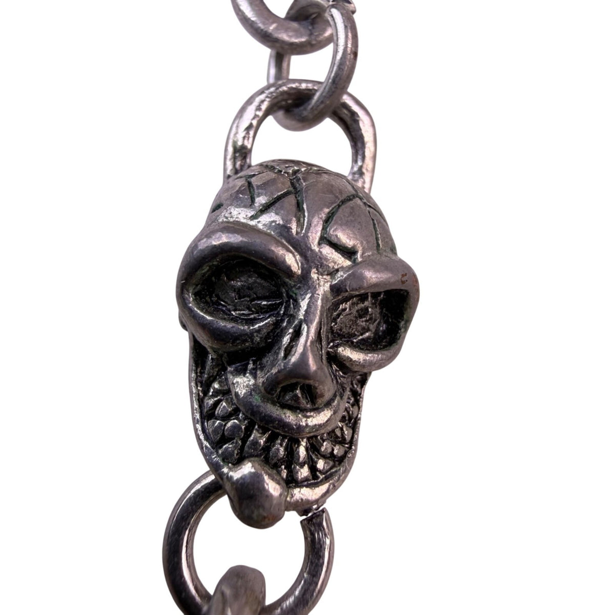 Silver Tone Unisex Skull & Bone Necklace Gothic Metallic Chain Costume Jewelry