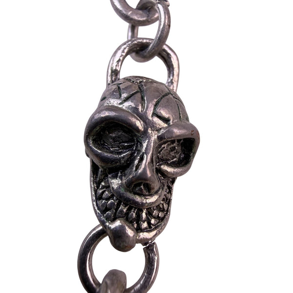 Silver Tone Unisex Skull & Bone Necklace Gothic Metallic Chain Costume Jewelry