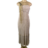 Mary McFadden Women’s Gold & Cream Pleated Satin Gown With Beaded Strap Size 6