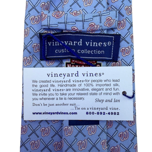 Vineyard Vines Mens Blue 100% Silk Washington Nationals Logo Patterned Tie