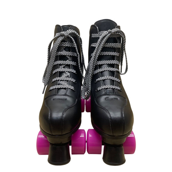 Black Unisex With Pink Wheels Lace Up High Top Roller Skates Size 42