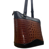 Bar Harbor Women’s Brown & Black Croc Embossed Faux Leather Shoulder Bag