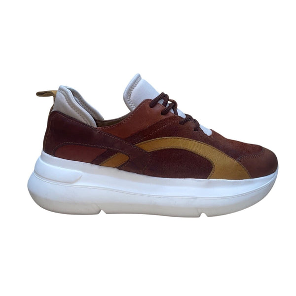 Velez Artisan Women’s Brown & Yellow Leather & Suede Lace Up Casual Sneakers