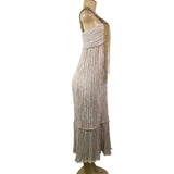 Mary McFadden Women’s Gold & Cream Pleated Satin Gown With Beaded Strap Size 6