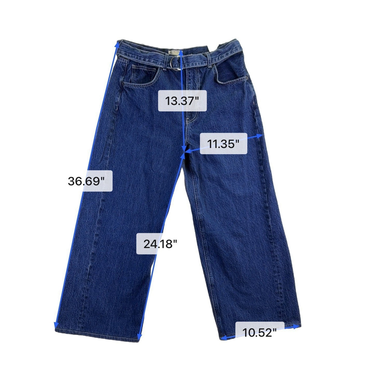 We The Free Womens Blue Cotton Belted High-Waisted Wide-Leg Denim Jeans Size 30