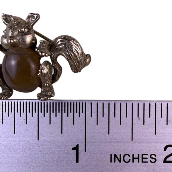 Vintage Silver Tone Animal Brooch Jelly Belly Stone Squirrel Retro Pin Jewelry