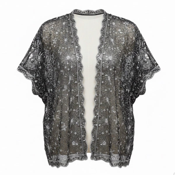 Dreamkeeper Collection Womens Black Sheer Kimono Stars Embellished Open Front OS