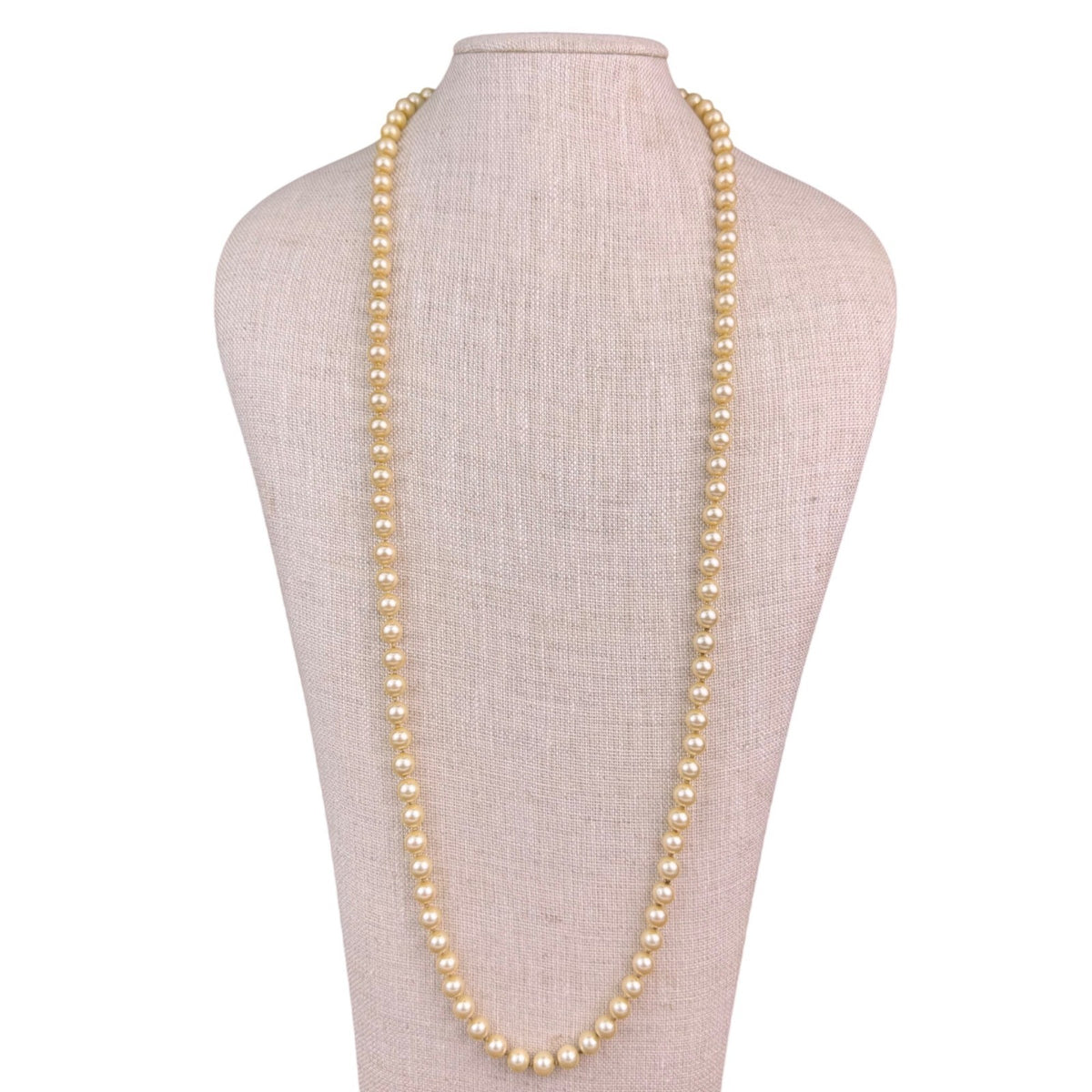Marvella Womens Gold Tone Faux Pearl Long Necklace Elegant Beaded Strand