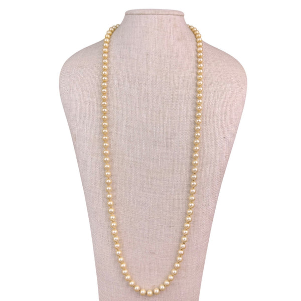 Marvella Womens Gold Tone Faux Pearl Long Necklace Elegant Beaded Strand