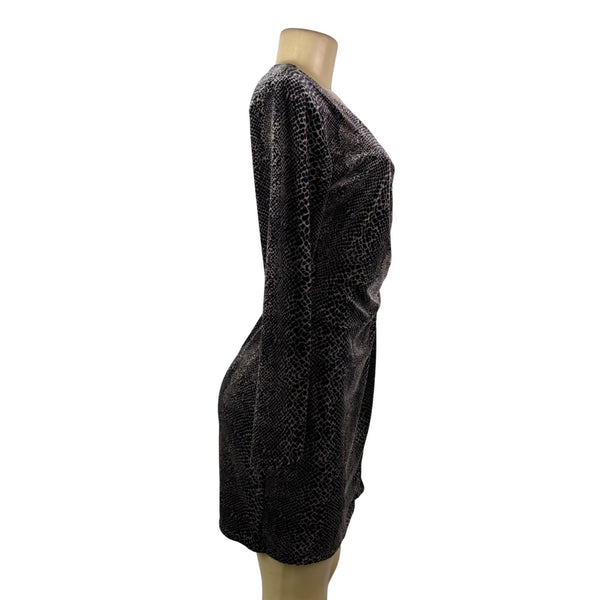 Robbie Bee Womens Black Animal Print Long Sleeve Wrap Dress Size S