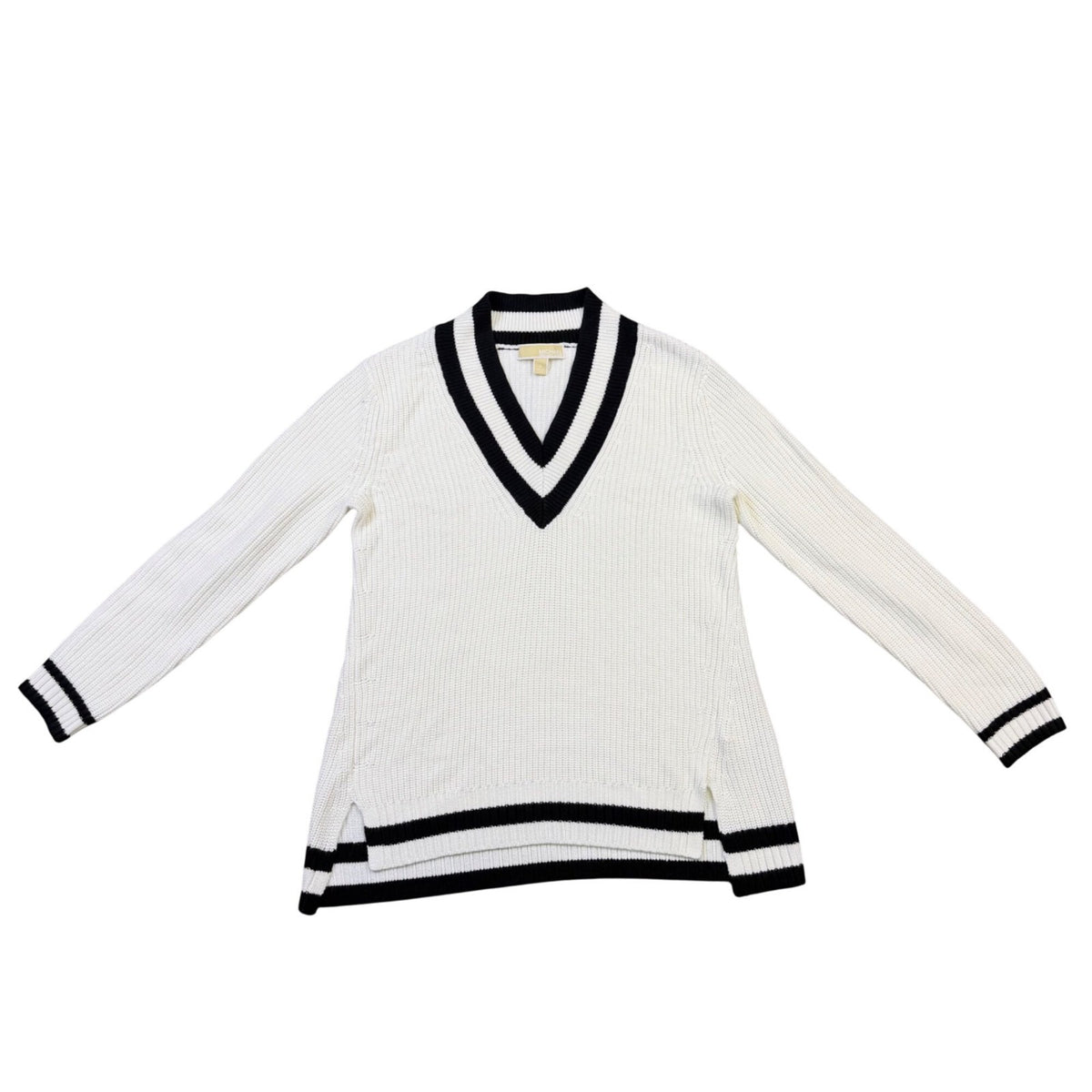 Michael Kors Womens White & Black  V-Neck Sweater Top Size S