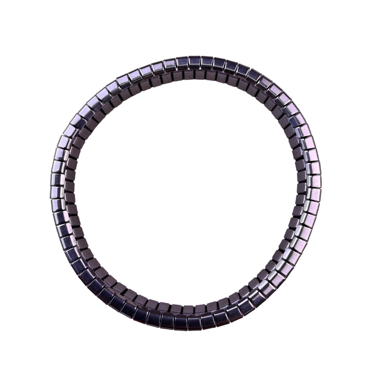 Speidel Silver Tone Stainless Steel Stretch Bracelet Double Row Rhinestones