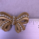 Vintage Trifari Womens Gold Tone Faux Pearl Ribbon Brooch Pin Bow Design