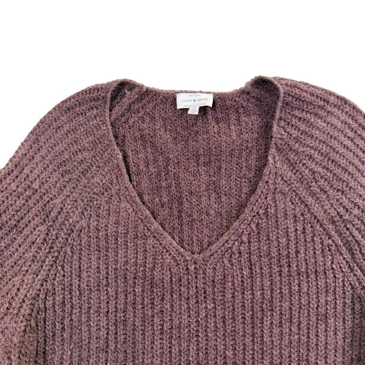 Lucky Brand Womens Brown V-Neck Ribbed Sweater Size L