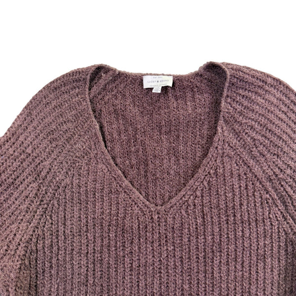 Lucky Brand Womens Brown V-Neck Ribbed Sweater Size L