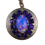 Vintage Womens Gold Tone Copper Charm Bracelet With Purple Cameo & Locket