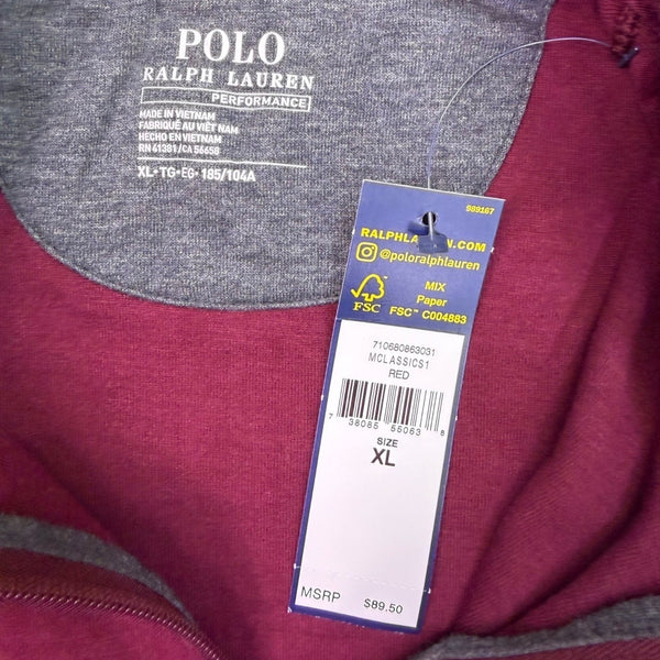 Polo Ralph Lauren Mens Burgundy Performance Pullover Quarter-Zip Size XL