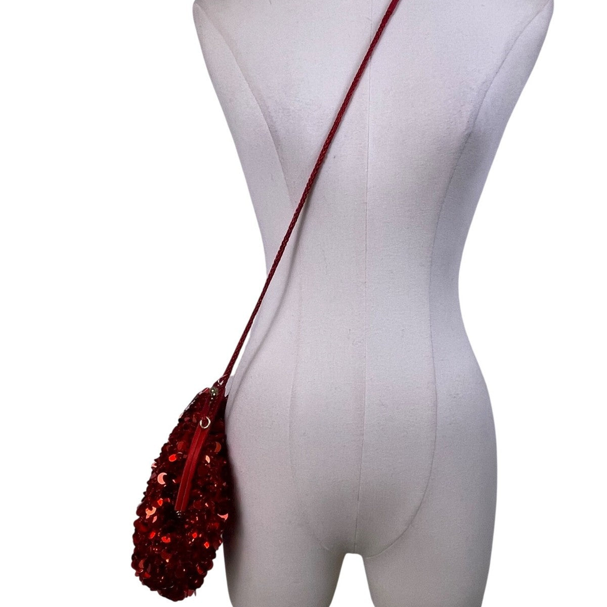 Lord & Taylor Women’s Red Sequins Evening Bag With Chain Strap & Satin Interior