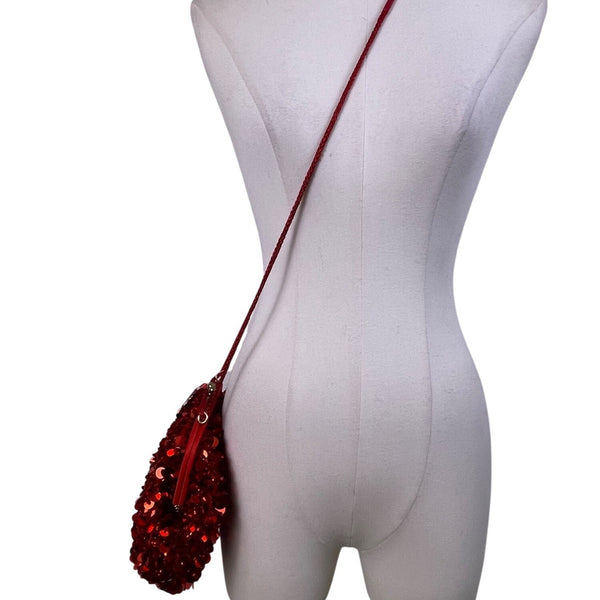 Lord & Taylor Women’s Red Sequins Evening Bag With Chain Strap & Satin Interior