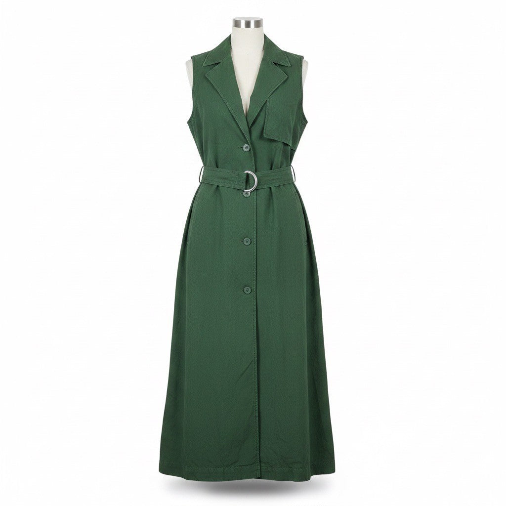 Jw Anderson Women’s Green Cotton Sleeveless Belted Maxi Trench Dress XXS