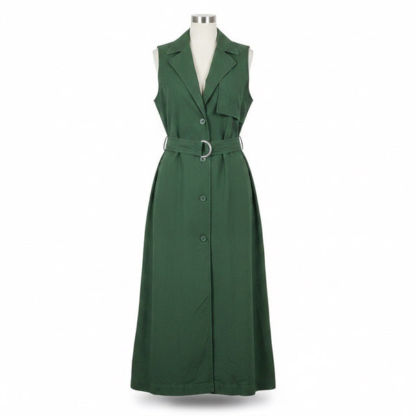 Jw Anderson Women’s Green Cotton Sleeveless Belted Maxi Trench Dress XXS