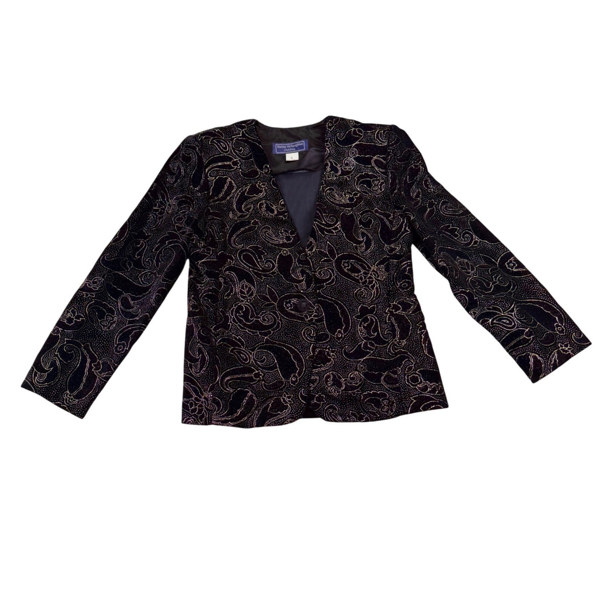 Norton McNaughton Petites Black & Gold Velvet Paisley Blazer Jacket Sz 6