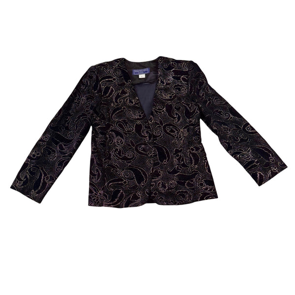 Norton McNaughton Petites Black & Gold Velvet Paisley Blazer Jacket Sz 6