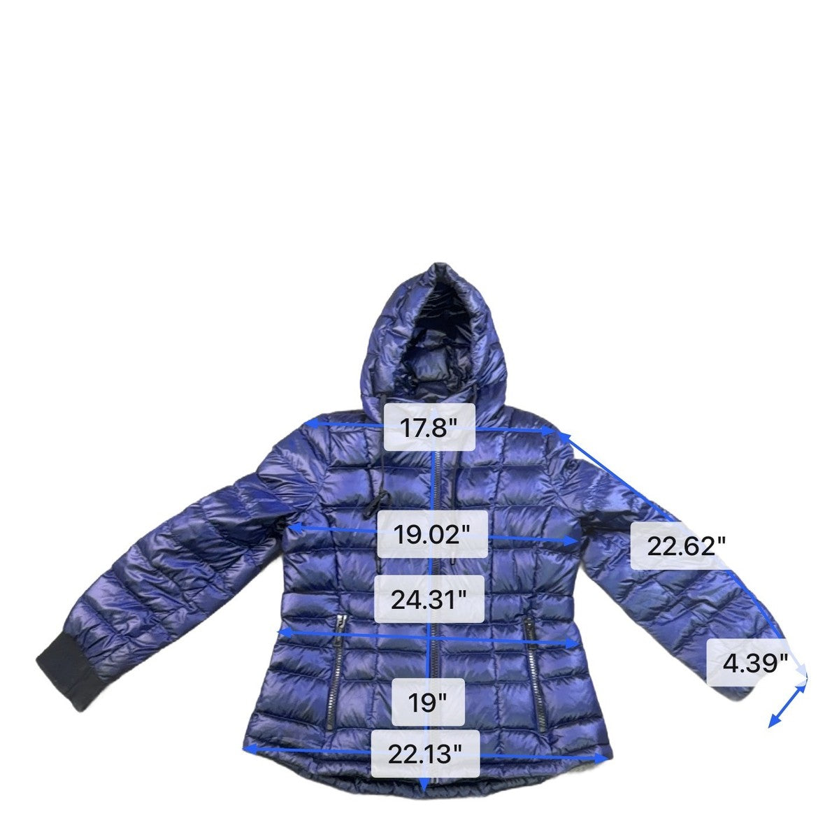 Calvin Klein Womens Blue Hooded Packable Down Blend Jacket Size L