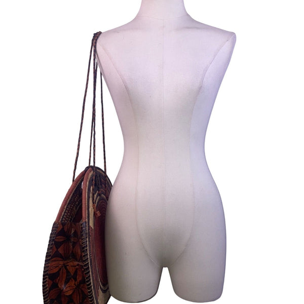 Women’s Woven Straw & Leather Multicolor Round Handbag With Cowrie Shell Trim