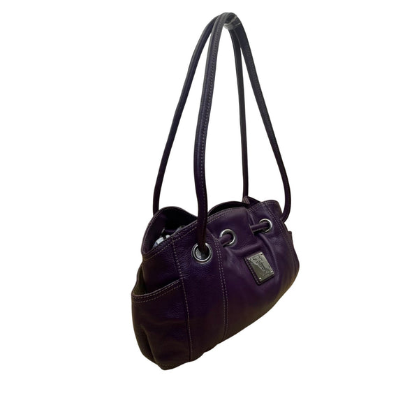 Tignanello Women’s Purple Leather With Dual Handles & Key-lace Shoulder Tote Bag