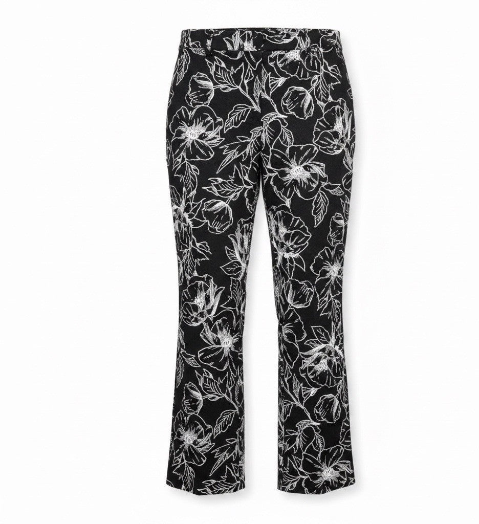 White House Black Market Womens Black Floral Flare Crop Pants Size 10