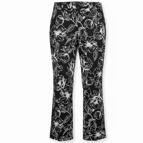 White House Black Market Womens Black Floral Flare Crop Pants Size 10
