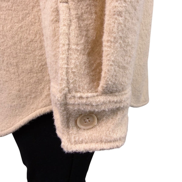 Hilary Radley Womens Beige Fleece Button-Up Shirt Jacket Casual Oversized Sz L