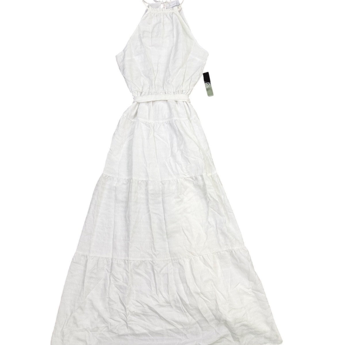 New York & Company Womens White Cotton Halter Maxi Dress With Tie Belt Sz XS