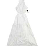 New York & Company Womens White Cotton Halter Maxi Dress With Tie Belt Sz XS