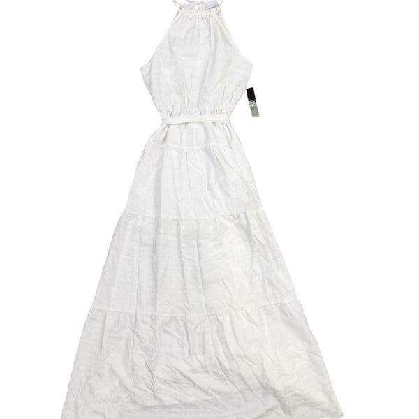 New York & Company Womens White Cotton Halter Maxi Dress With Tie Belt Sz XS