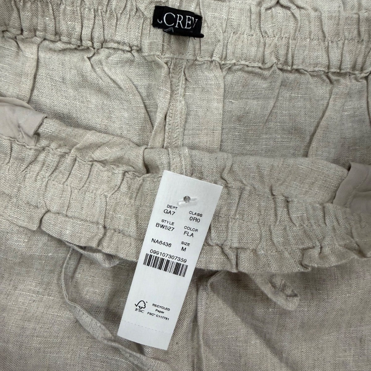 J.Crew Mens Natural Linen Elastic Waist Relaxed Pants Beige Lightweight Size M