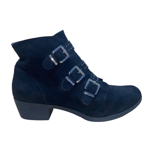 Ana Women’s Black Faux Suede Buckle Strap Memory Foam Ankle Booties Size 10M